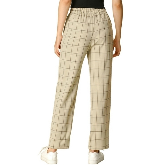 NWT Allegra K pleated high-waisted plaid straight leg pants - Picture 3 of 9